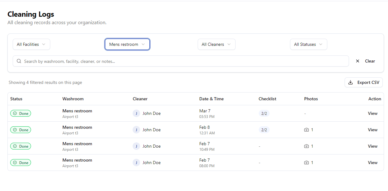 Komplio CSV export — export full cleaning history for auditors and inspectors